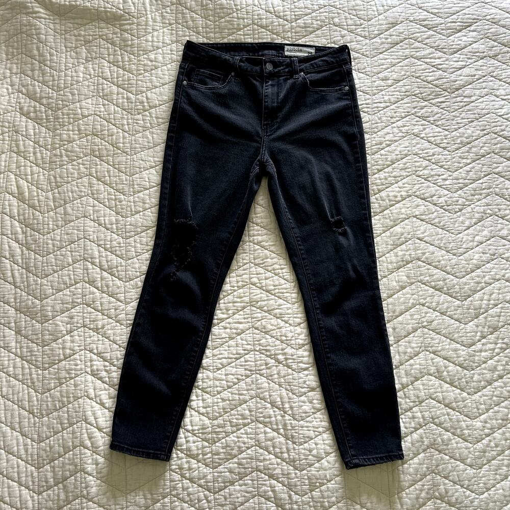 Pistola women´s dark gray black wash distressed stretch Size 29